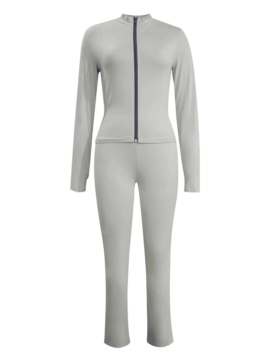 LW casual 2pcs sets fitness yoga suits women's matching sets Autumn long sleeve Zipper Design Top coat + Skinny Pants Set