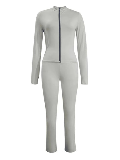 LW casual 2pcs sets fitness yoga suits women's matching sets Autumn long sleeve Zipper Design Top coat + Skinny Pants Set
