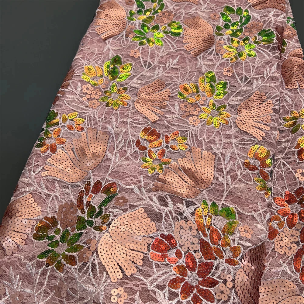 2025African Nigerian French Guipure Tulle Lace Fabric 3DSequins Beaded Embroidery for Luxury Wedding Party Evening Dresses 5Yard