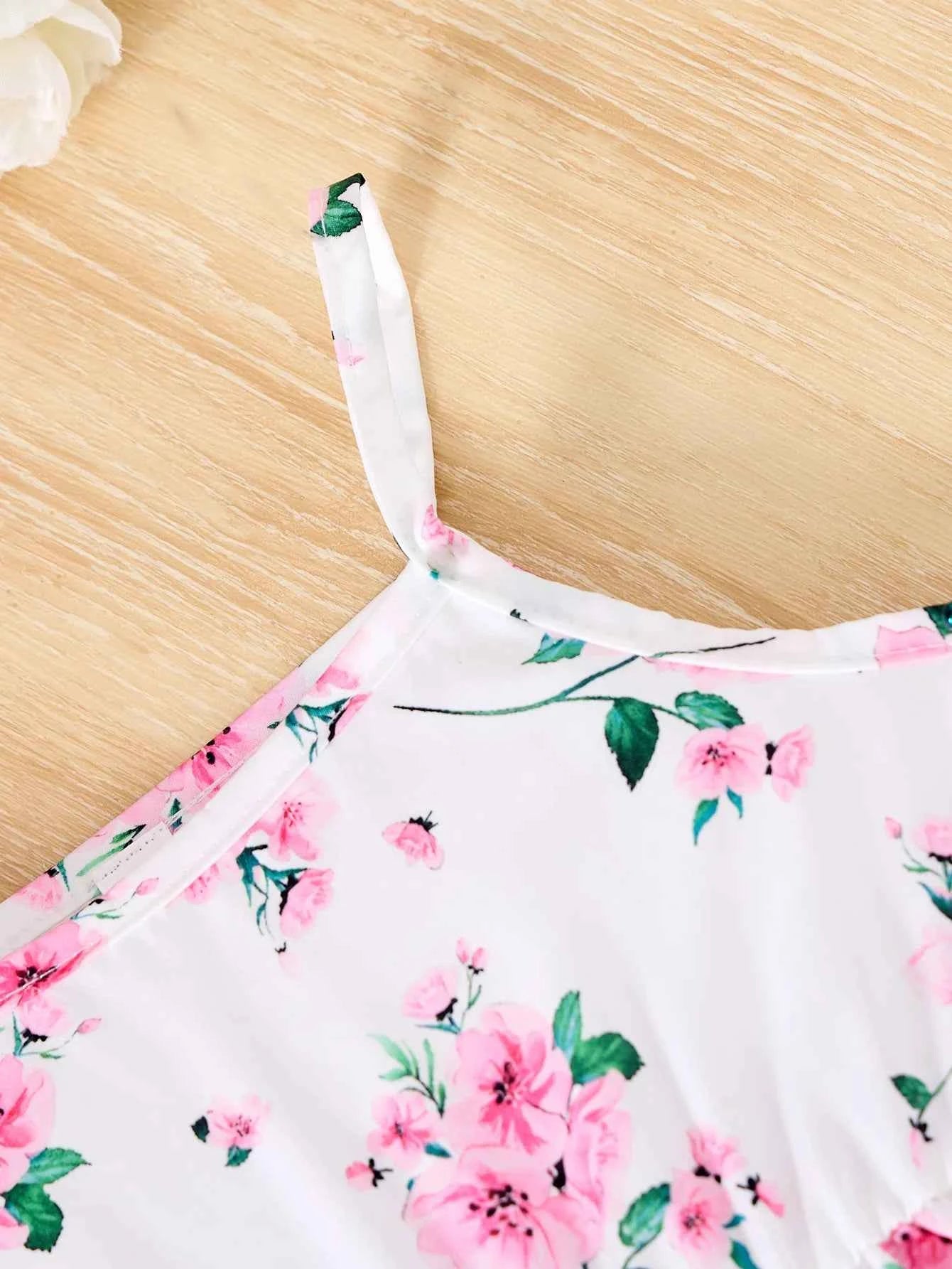 2Pcs Girls Elegant Pink Floral Print Dress Summer Sleeveless Casual Dress and Jacket Sets for Girls Festivals Outing Clothes