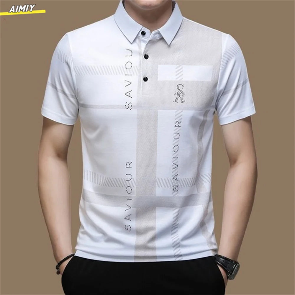 Men's Polo Shirt Business Casual Summer Short Sleeves Tops Pattern Print Button T Shirt Loose Clothes Fashion Polo T Shirt