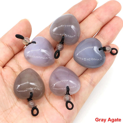 24mm Heart Shape Pendants Natural Stone Healing Crystal Quartz Tiger Eye Energy Gemstones for Jewelry Making DIY Necklace Gifts