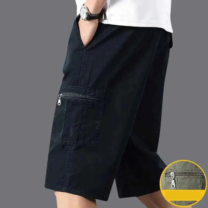 Classic Cargo Shorts Men Zipper Pocket Casual Knee Shorts Loose Straight Cotton Work Shorts Man Clothes