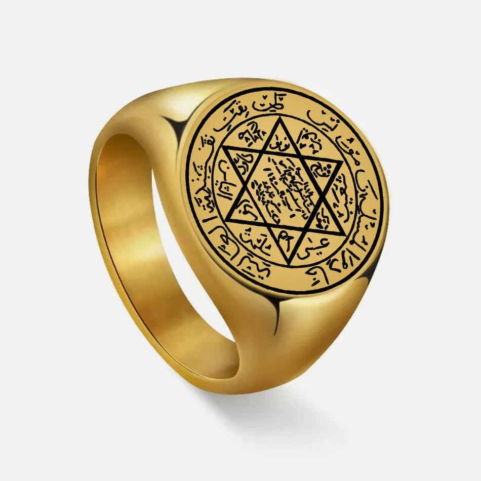 R674 Seal of Solomon Star of David King Solomon Seal Protection Talisman Amulet Jewelry Laser Engraved Stainless Steel Ring