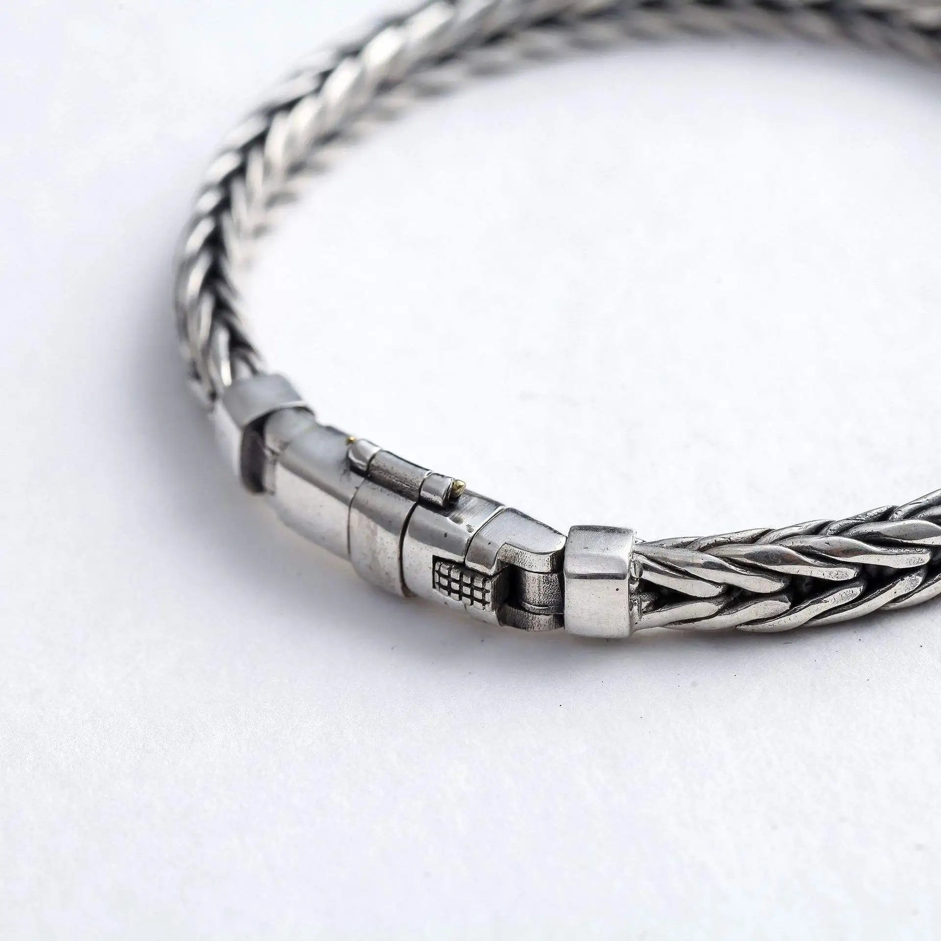 100% S925 Sterling Silver Handmade Woven Retro Domineering Style Personality Keel Man Woman Pure S925 Silver Bracelet Jewelry - AMULET RING STORE