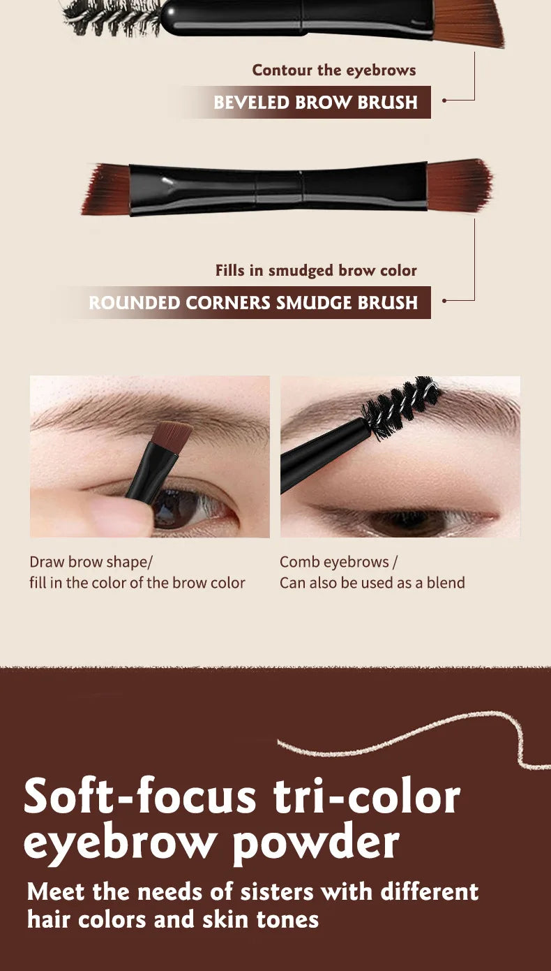 3 in 1 Three Color Eyebrow Powder Waterproof Sweat Proof Non Fading Suitable for Nose Shadow Highlights Cosmetics Women Makeup - AMULET RING STORE