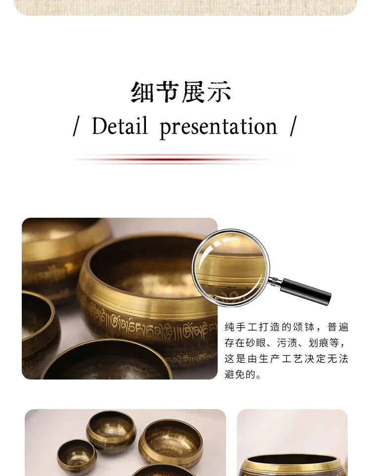 Nepal Handmade Tibetan Bowls Large Brass Singing Bowl Buddhist Meditation Sound Therapy Chakras Healing Sound Bowls Mindfulness - AMULET RING STORE