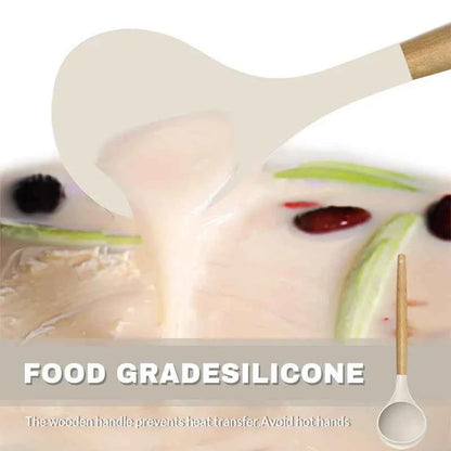 Silicone Cookware Set 12pcs Kitchen Utensil Wooden Handle Non-stick Spatula Shovel Spoon Kitchen Cooking Specialty Tools