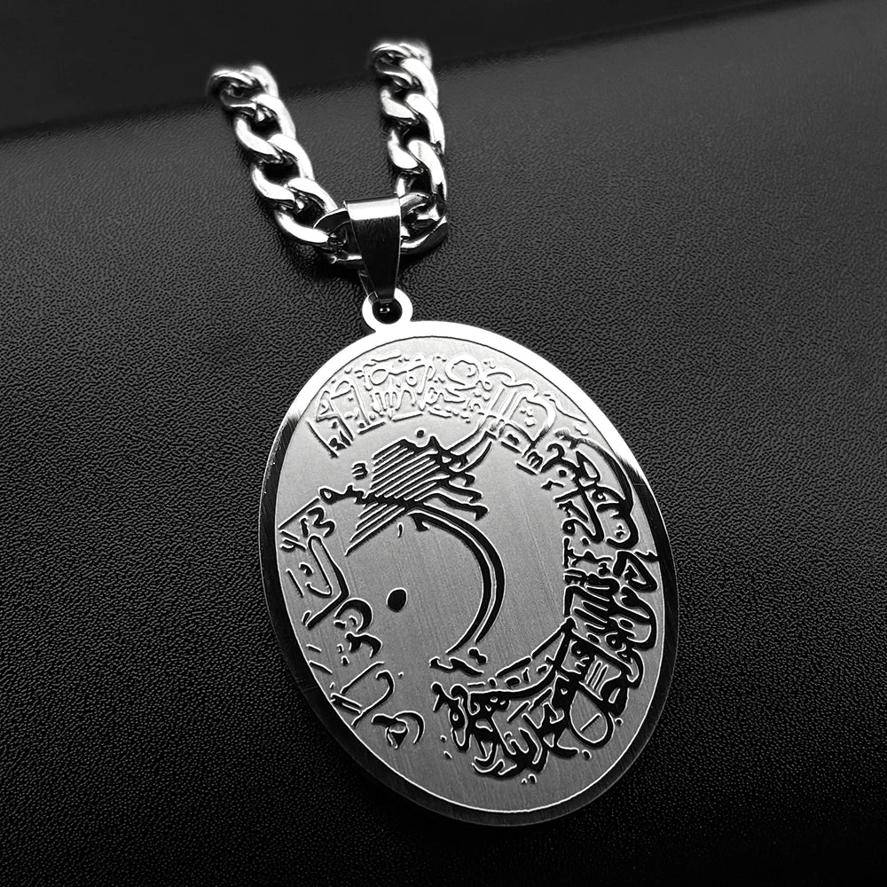 Allah Quran Arabic Letter Oval Pendant Necklaces for Women Men Stainless Steel Gold Color Islam Muslim Hip Hop Chains Jewelry