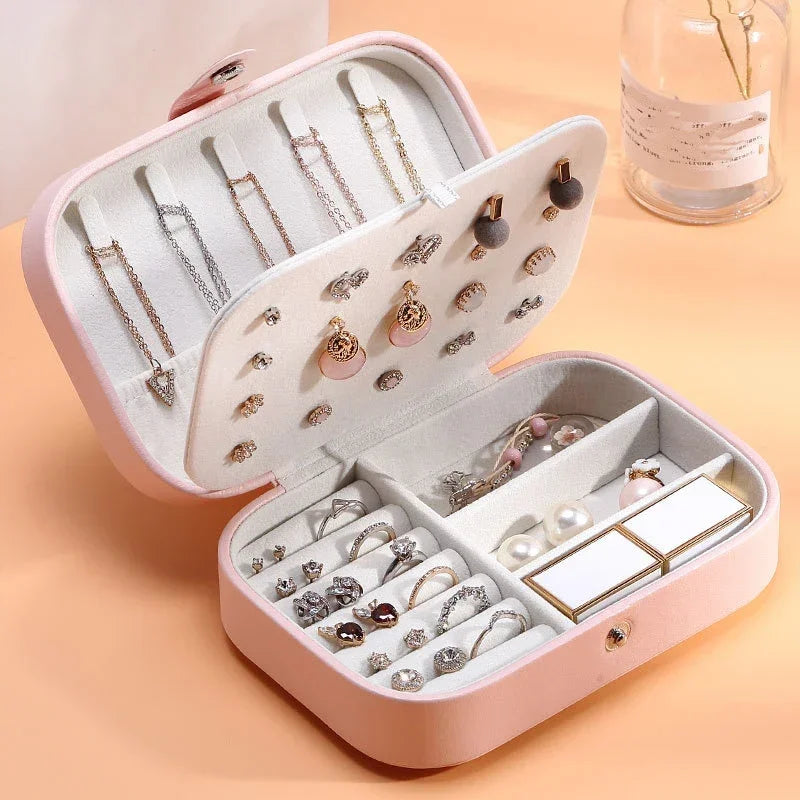 Portable Jewelry Box Jewelry Organizer Display Travel Jewelry Case Boxes Button Leather Storage Zipper Jewelers Joyero - AMULET RING STORE