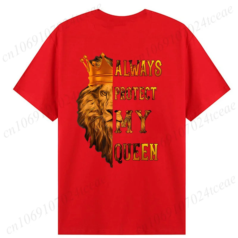Fashion Valentine's Day Tees Shirt Lion Animal Back Print Graphic Y2k Tops Lover Couples Matching T-shirt Men & Women Clothing - AMULET RING STORE