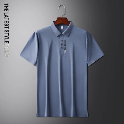 Ice Silk Polo Shirt Short Sleeved Letter Printing T-shirt New 2024 Summer Men's Clothing High-grade  Shirts