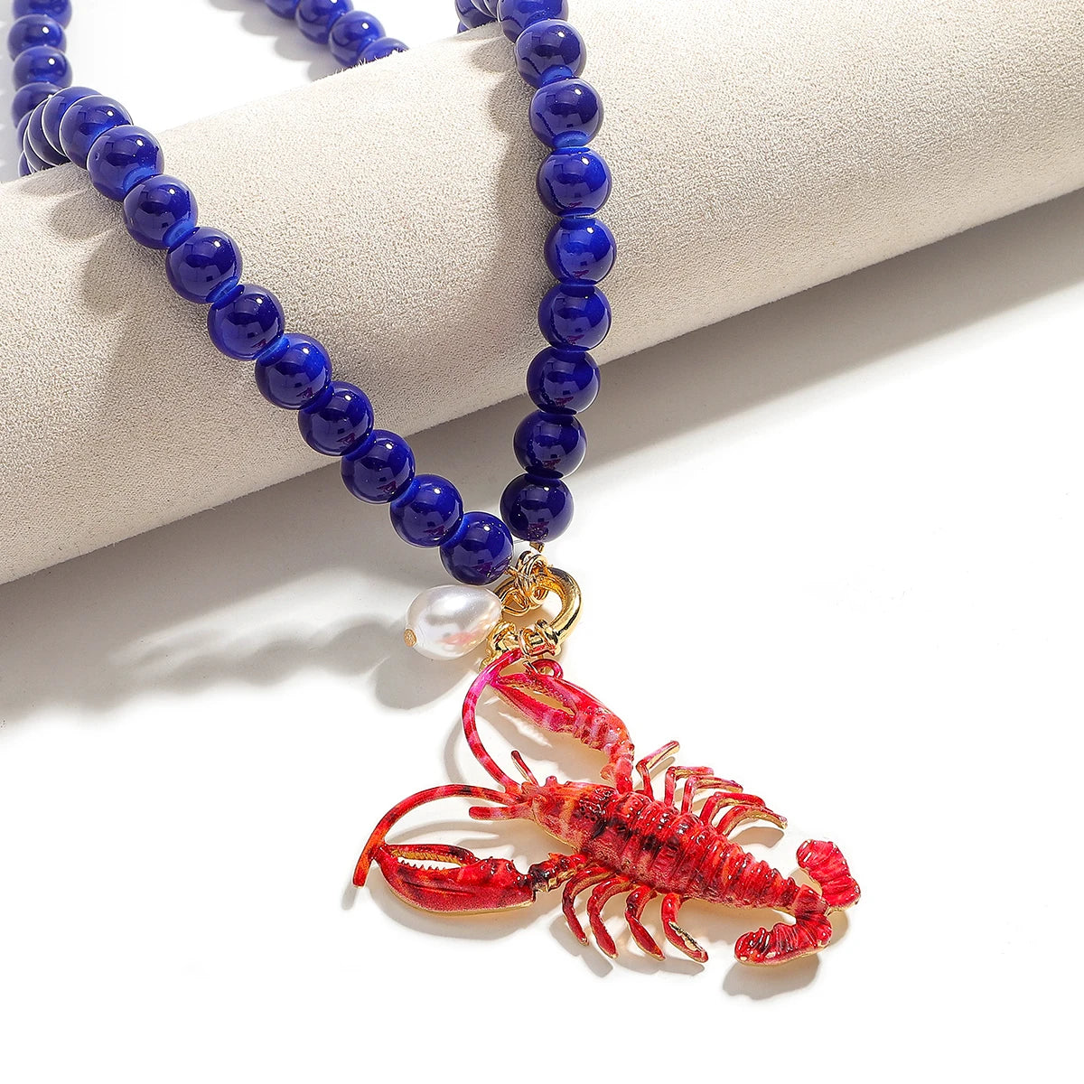 2025 New ZAA Lobster Bead Necklace Handmade Crystal Beaded Enamel Jewelry Simple Pendant Necklace Women Beach Vacation Accessory - AMULET RING STORE