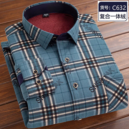2023 Autumn and Winter New Fashion Trend Plaid Shirt Men's Casual Comfort Plus Fleece Thick Warm High Quality Long Sleeve Shirt