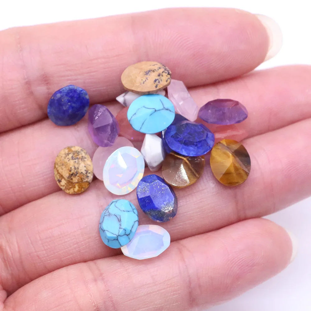 8X10mm Natural Stone Oval Cut Diamonds Faceted Loose Cabochon Beads Amethyst Healing Crystal for Jewelry Making DIY Ring Earring