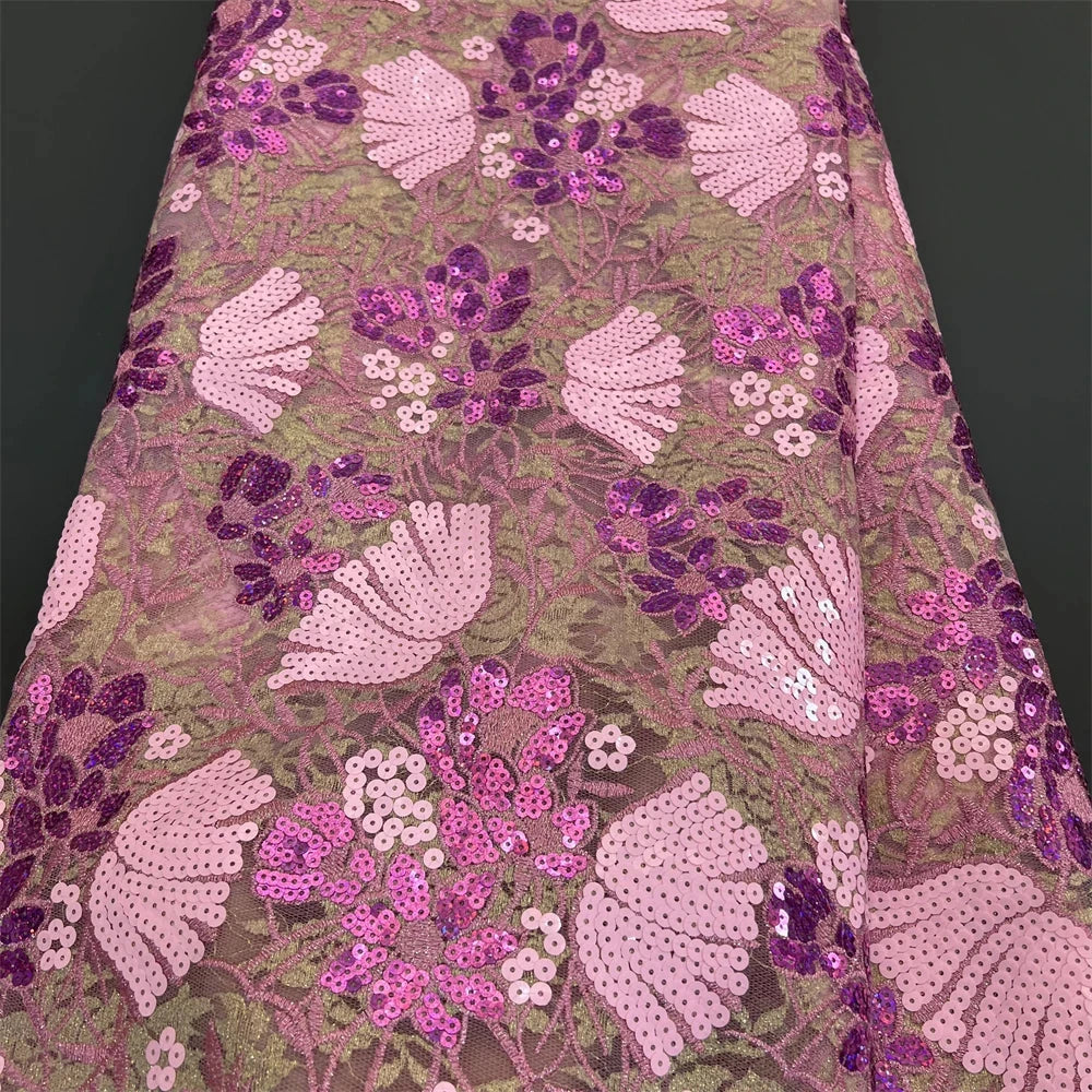 2025African Nigerian French Guipure Tulle Lace Fabric 3DSequins Beaded Embroidery for Luxury Wedding Party Evening Dresses 5Yard