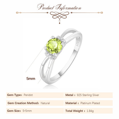 Potiy Round Genuine Natural Peridot 925 Sterling Silver Solitaire Ring for Woman Gemstone elegant Jewelry Valentine's day gift