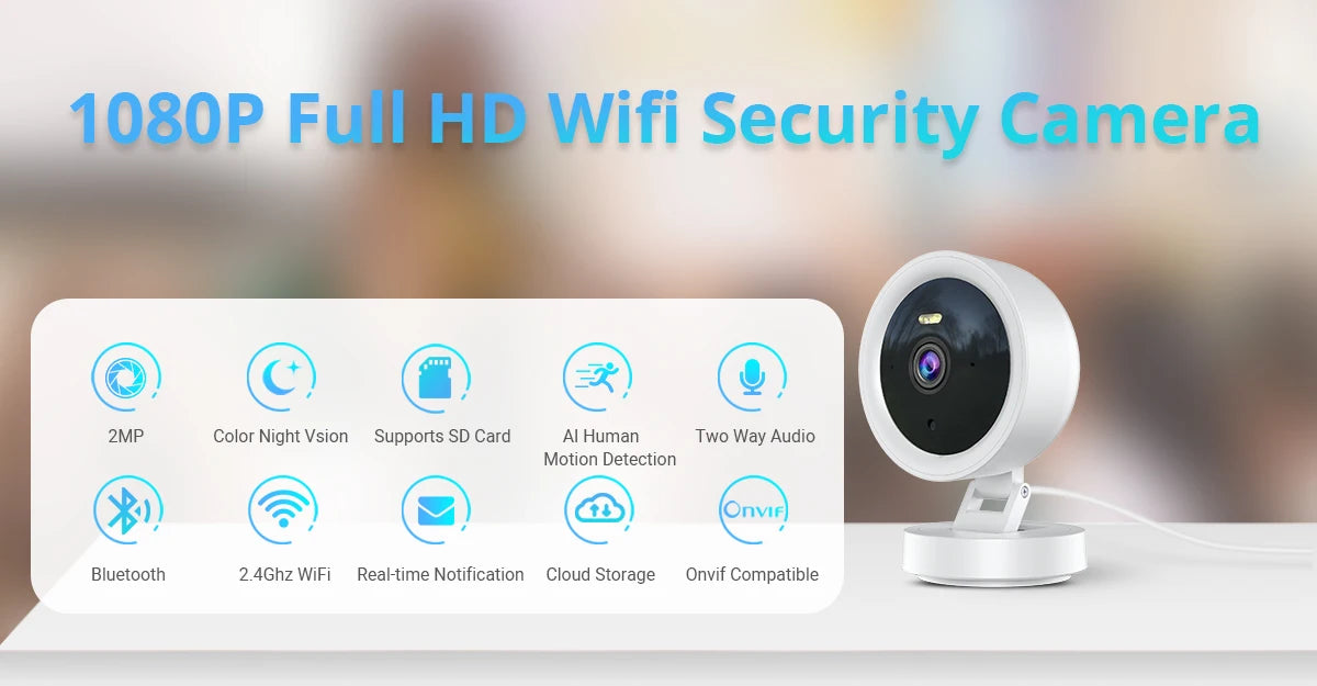 1080P WiFi Camera IP Surveillance Camera Security Baby Monitor 2MP CCTV Audio Video Color Night Vision AI Detect iCSee Mini Cam - AMULET RING STORE