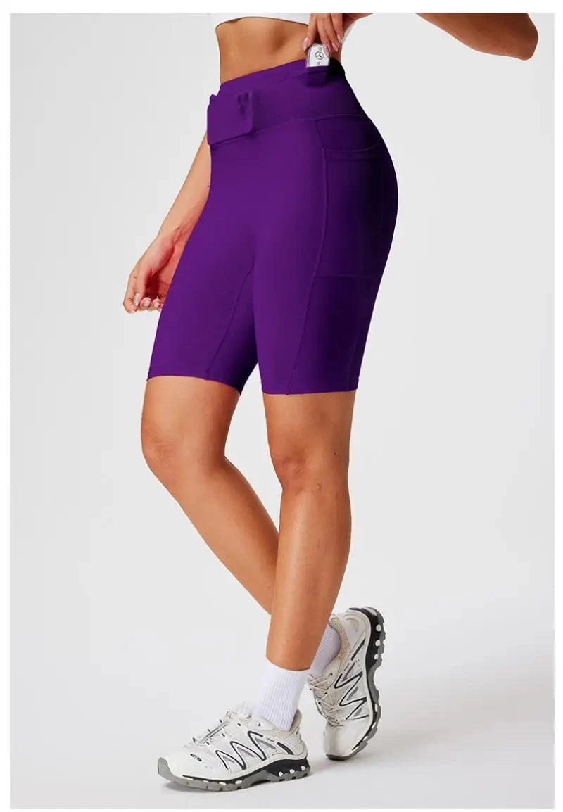 Marathon Compression Shorts with Waistband Pocket Men Women Quick Dry Nylon Workout Tights for Cycling Running Training