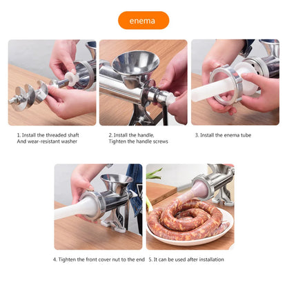 Manual Meat Grinder Aluminum Powerful Home Sausage Stuffer Filler Hand Crank Mincer Vegetable Chopper Pepper Kitchen Supplies - AMULET RING STORE