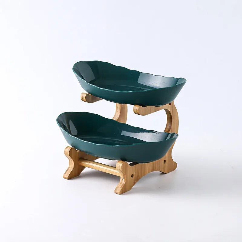 2/3 Layer Table Plates Dinnerware Wooden Kitchen Fruit Bowl with Floors Partitioned Dish Candy Cake Trays Fruit Plate Salad Bowl - AMULET RING STORE