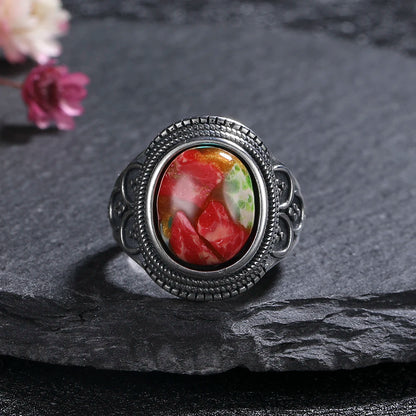 Vintage Natural Emperor Stone Ring S925 Silver Retro Hollow Luxury Fine Jewelry Wedding Gift for Women - AMULET RING STORE