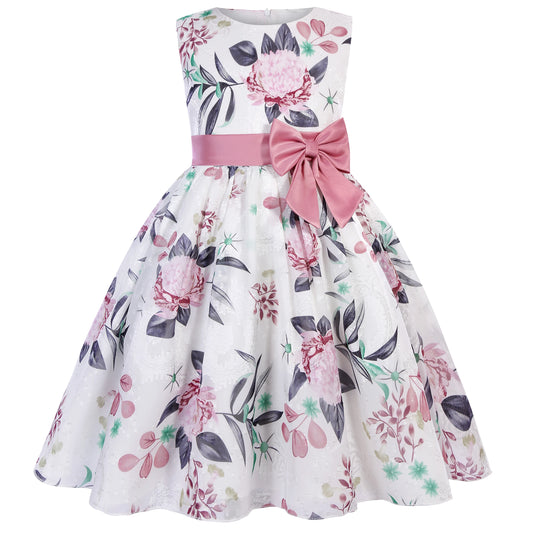 Sweet style children's dress, a dress with bow patterns suitable for middle-aged to older children, a flower girl style fashion