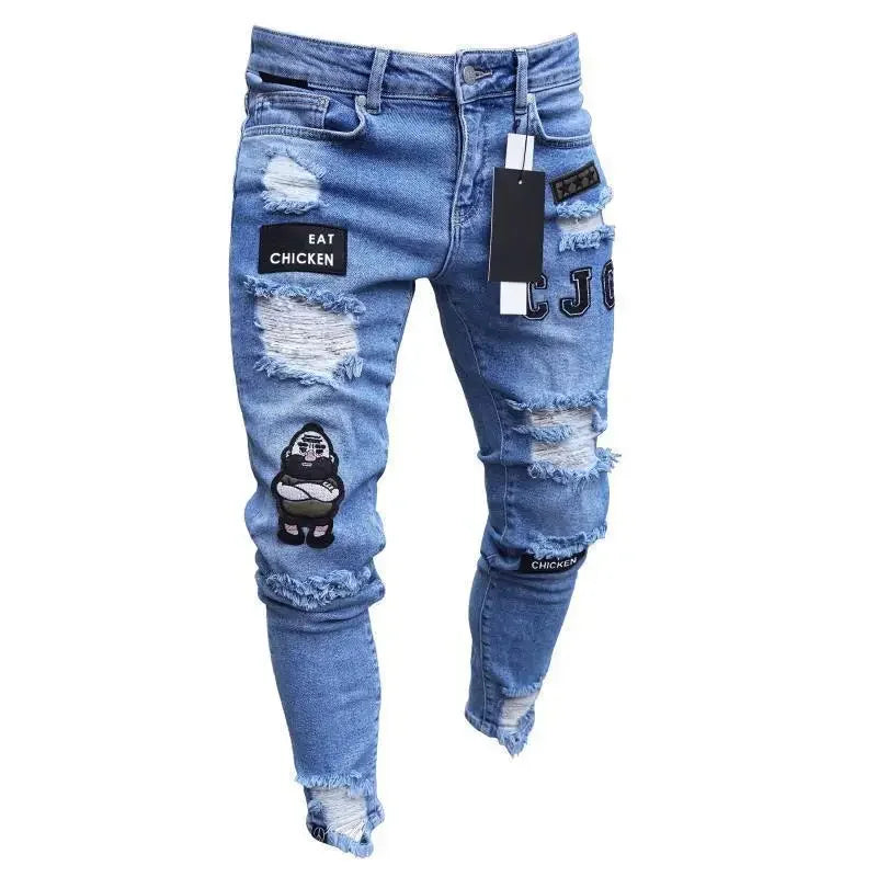 Ripped Jeans Men Stretch Skinny Grey Blue Black Hip Hop Denim Trousers Streetwear Casual Slim Fit Jeans for Men Jogging jean