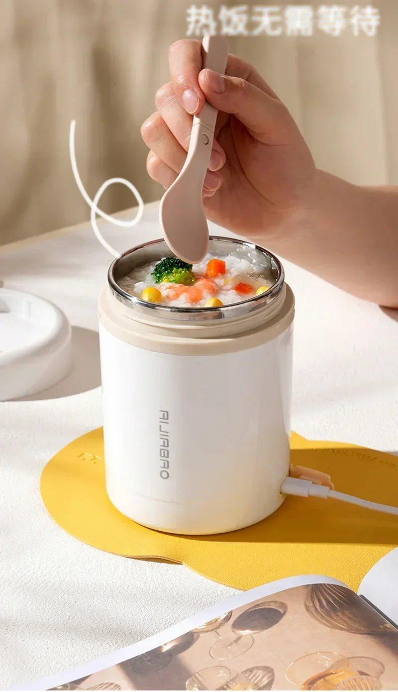 600ML USB Electric Heating Lunch Box Portable Picnic Milk Drink Food Heater Stainless Steel Food Warmer Container 5V 12V 24V - AMULET RING STORE