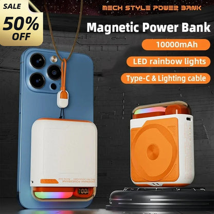 10000mAh Wireless Power Bank with Stand USB C Cable PD20W Fast Charging Magnetic External Spare Battery for IPhone Samsung Xiaom - AMULET RING STORE