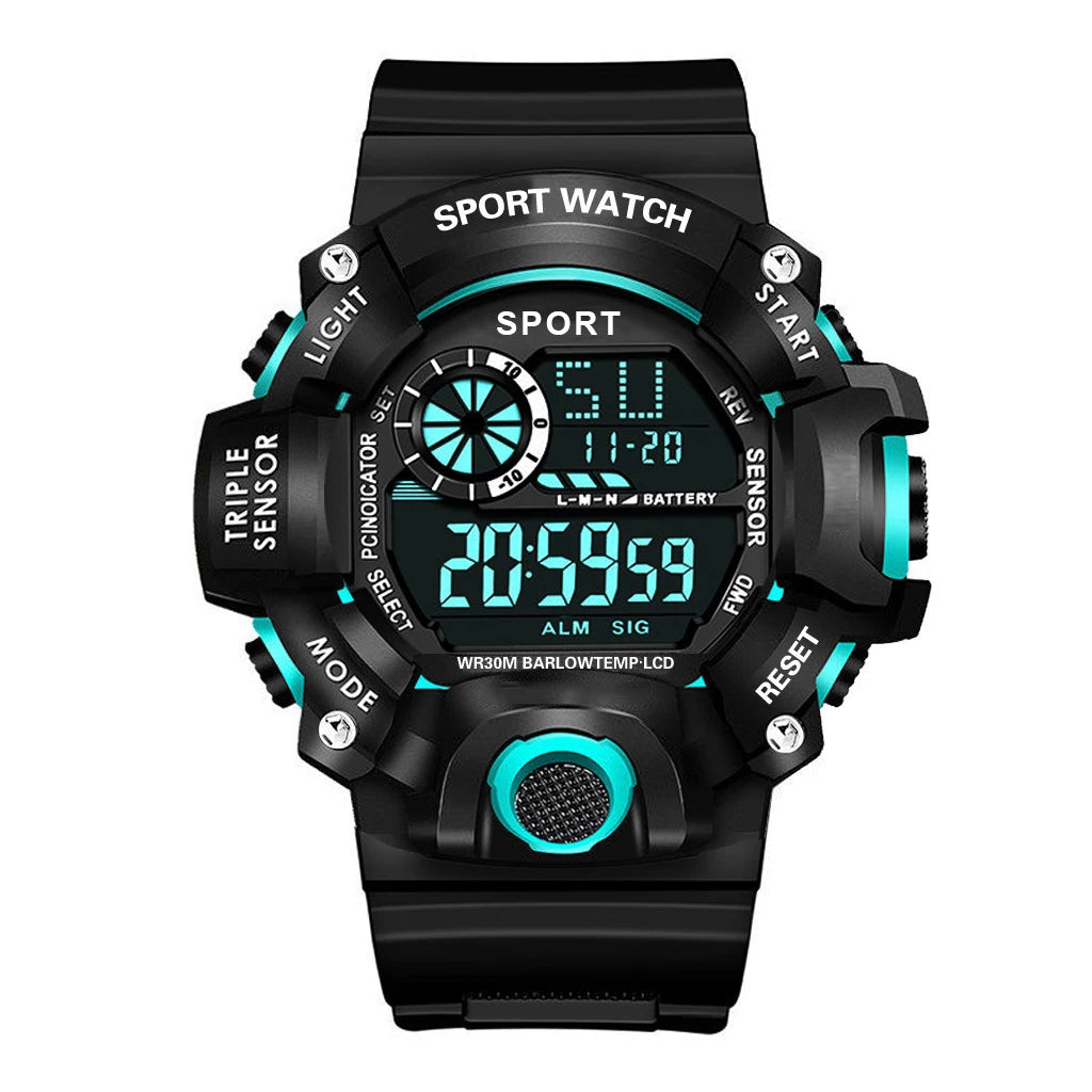 Fashion Men's Watch Sports Electronic Wristwatch Large dial Multifunctional Waterproof Luminous Alarm Kids Male's Military Watch - AMULET RING STORE