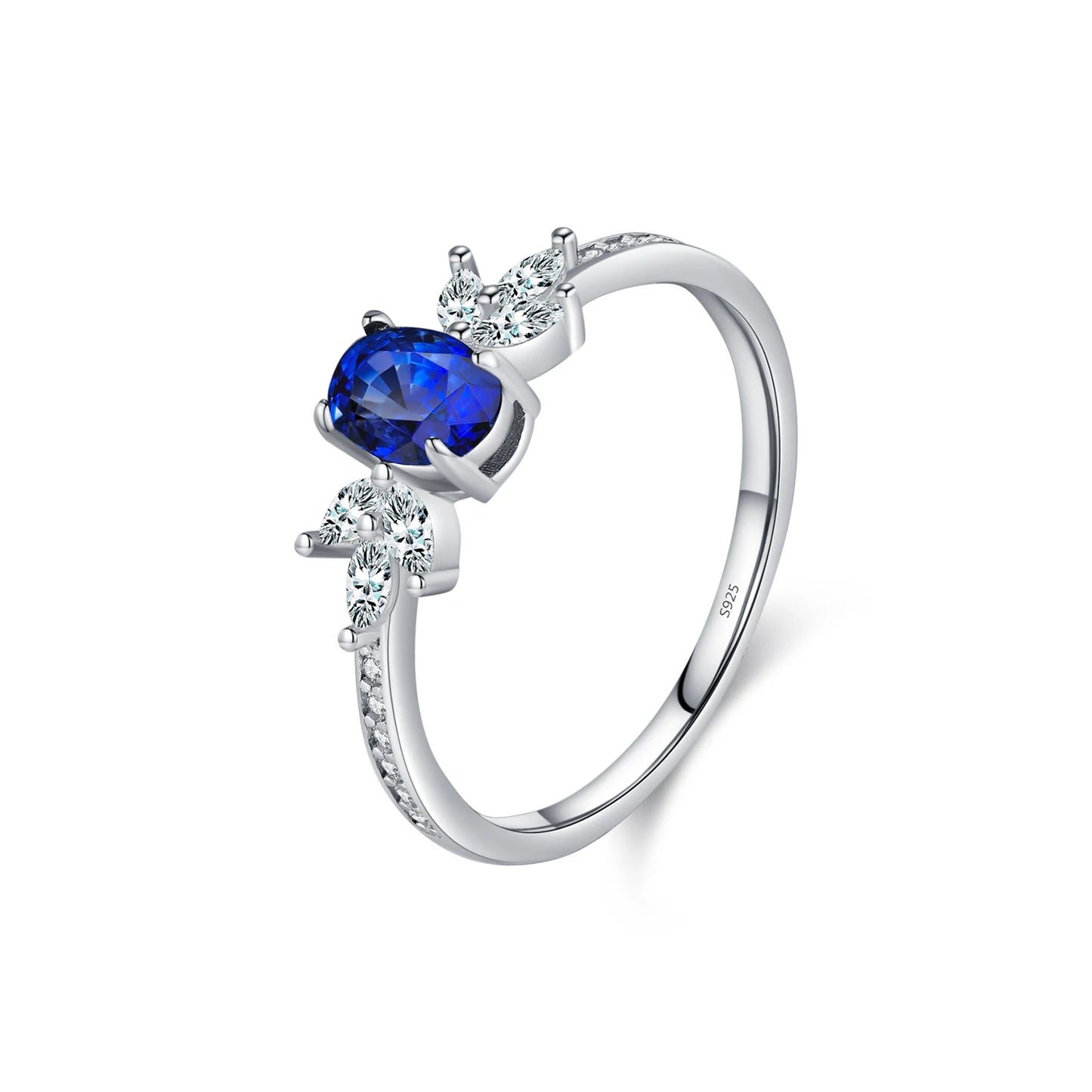 MODIAN 925 Sterling Silver Classic Oval Royal Blue Cubic Zirconia Ring For Women Wedding Engagement Statement Fine Jewelry