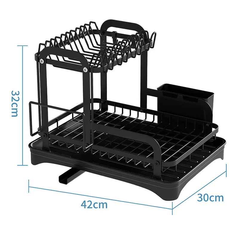 New 360° rotating storage rack double-layer kitchen tableware drying rack with drain tableware storage rack for tableware - AMULET RING STORE