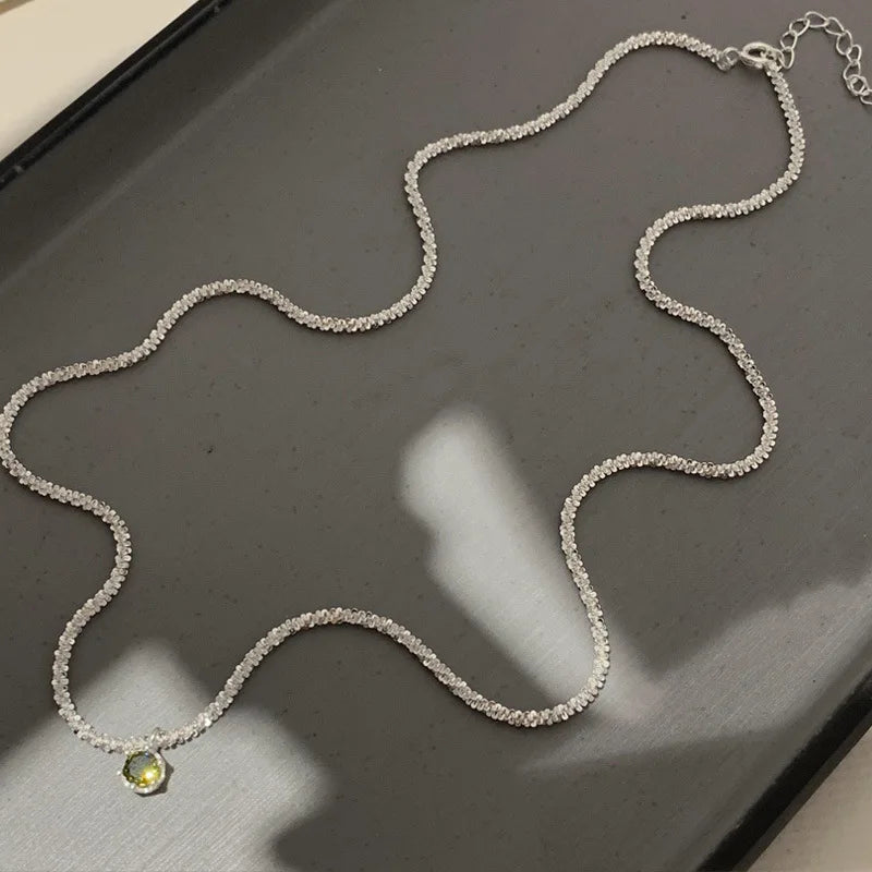 Real Money 925 Sterling Silver Women's Pendant Necklace Green Crystal Starry Pendant Necklace Wedding Party Jewelry Gift