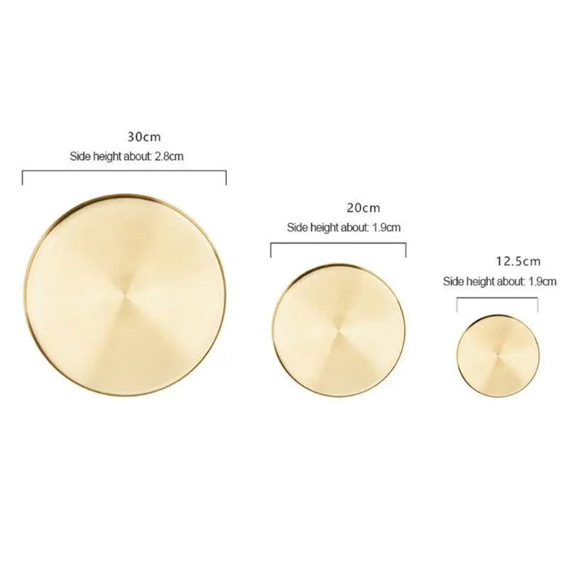 12/20/30cm Decorative Golden Nordic Round Tray Stainless Steel Luxury Jewelry Tea Coffee Cup Tray Home Car Keys Storage Trays - AMULET RING STORE