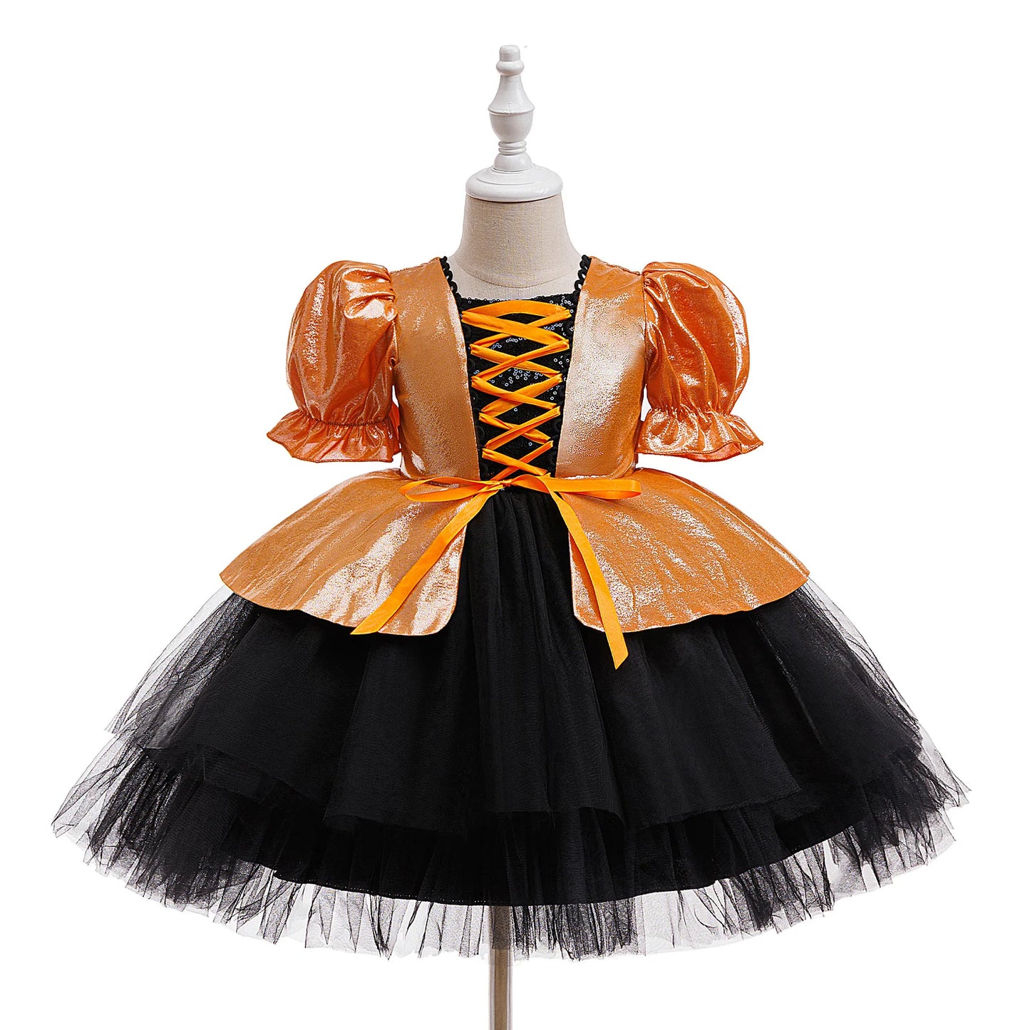 Girl Halloween costume 4-8 Yrs Halloween Theme Party Dresses Skeleton Bat Pumpkin Print Frocks Luxury Fluffy Kids Elegant Gown