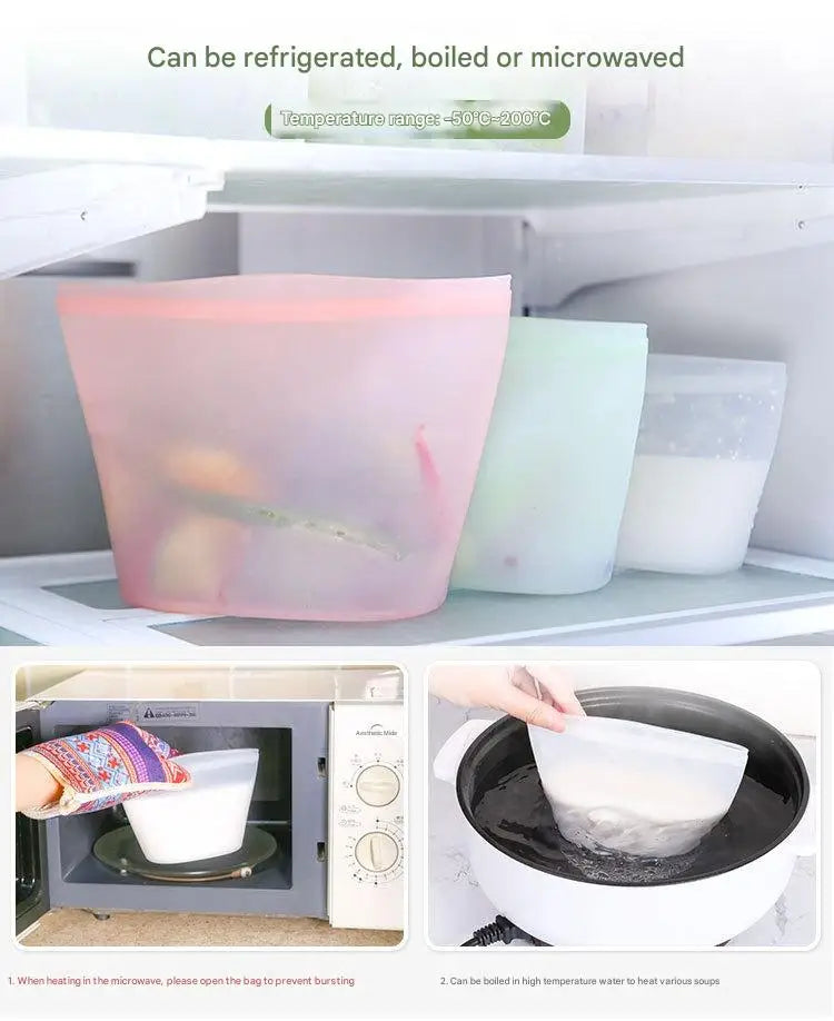 1/3/4Pcs/Pack Silicone Storage Bag,Reusable Food Grade Fresh-keeping Zipper Bags,BPA Free,Leakproof,Microwave&Dishwasher Safe - AMULET RING STORE