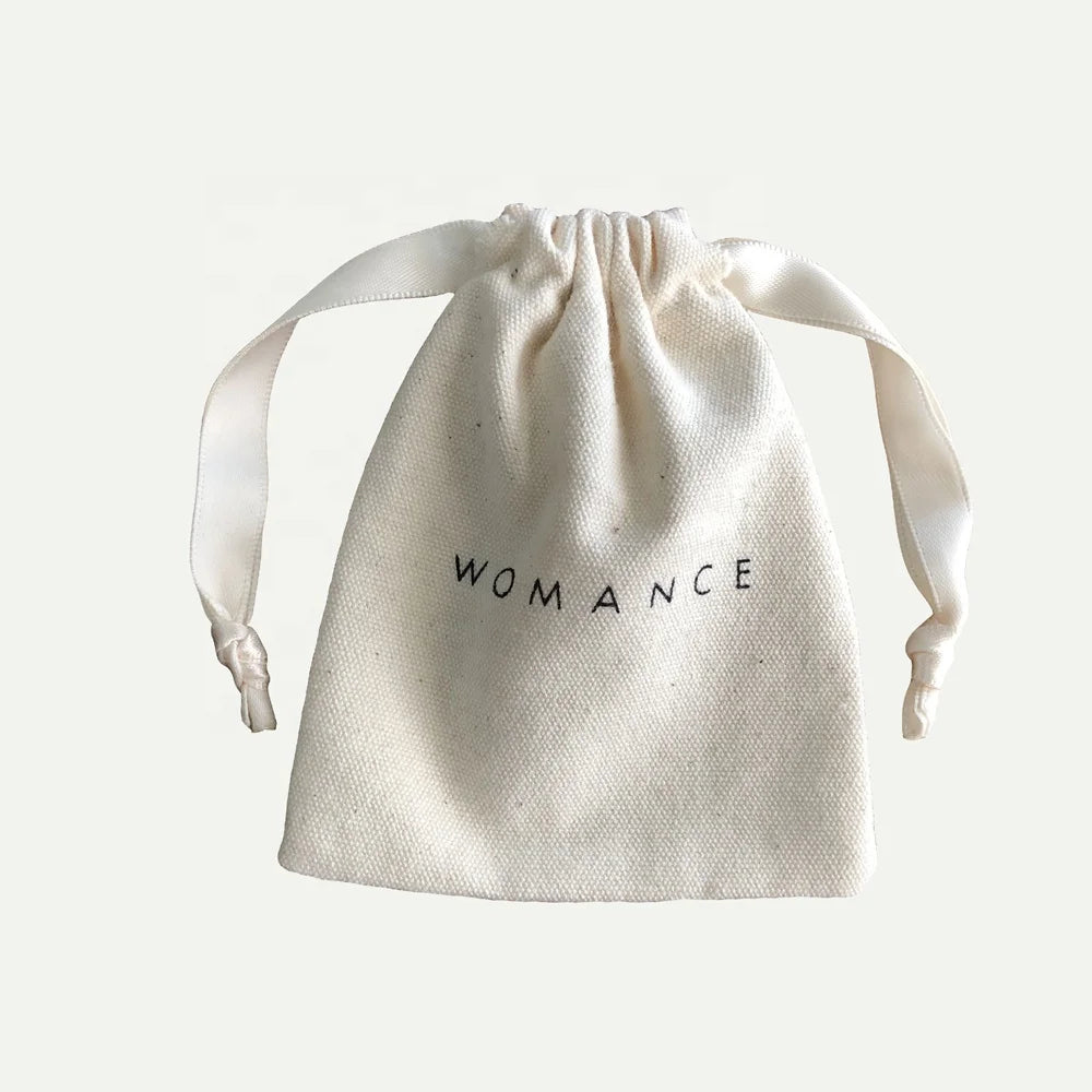 Custom Logo Printed Drawstring Canvas Bag Gift Jewelry Packaging Organic Cotton Canvas Pouch - AMULET RING STORE