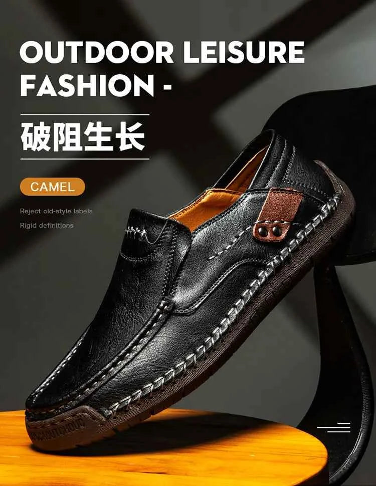 New Handmade Leather Men Shoes Casual Comfortable Men Loafers Slip On Leather Shoes Men Flats Hot Sale Outdoor  Walking Shoes