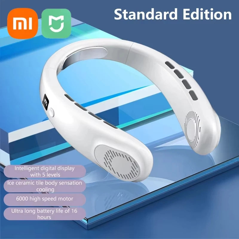 XIAOMI 2025 Neck Fan USB Rechargeable Cooling Fan 5 Speed Adjustable Neck Cooler Digital Display Bladeless Neckband Fan