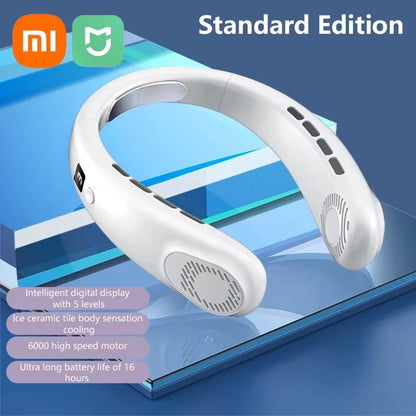XIAOMI 2025 Neck Fan USB Rechargeable Cooling Fan 5 Speed Adjustable Neck Cooler Digital Display Bladeless Neckband Fan