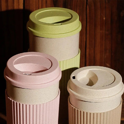350/450/550ml Wheat Straw Coffee Cup Portable High Temperature Resistant Water Cup With Lid Reusable Eco-Friendly Travel Mug - AMULET RING STORE