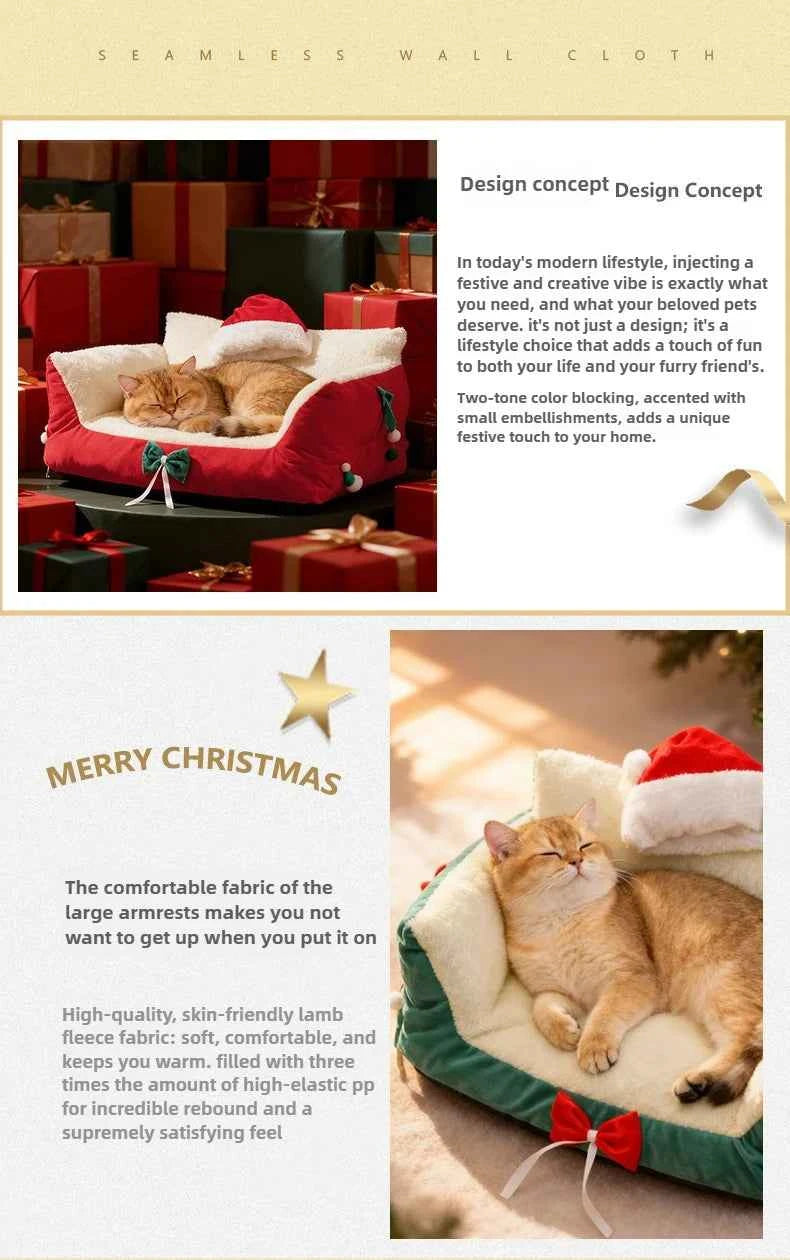 Winter Warm Cat Bed Large Size Removable Washable All Season Pet Sofa Christmas Cat House for Pets