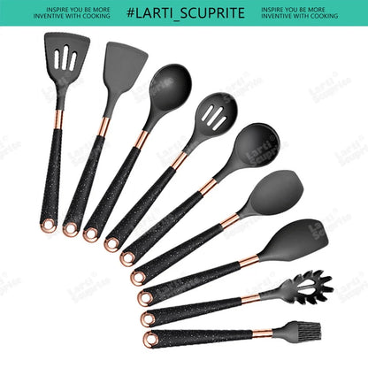 Good Quality Silicone Kitchen Utensils Set Rose Gold Plated Handle Cooking Tool Non-stick Heat Resistant Kitchenware Accessories