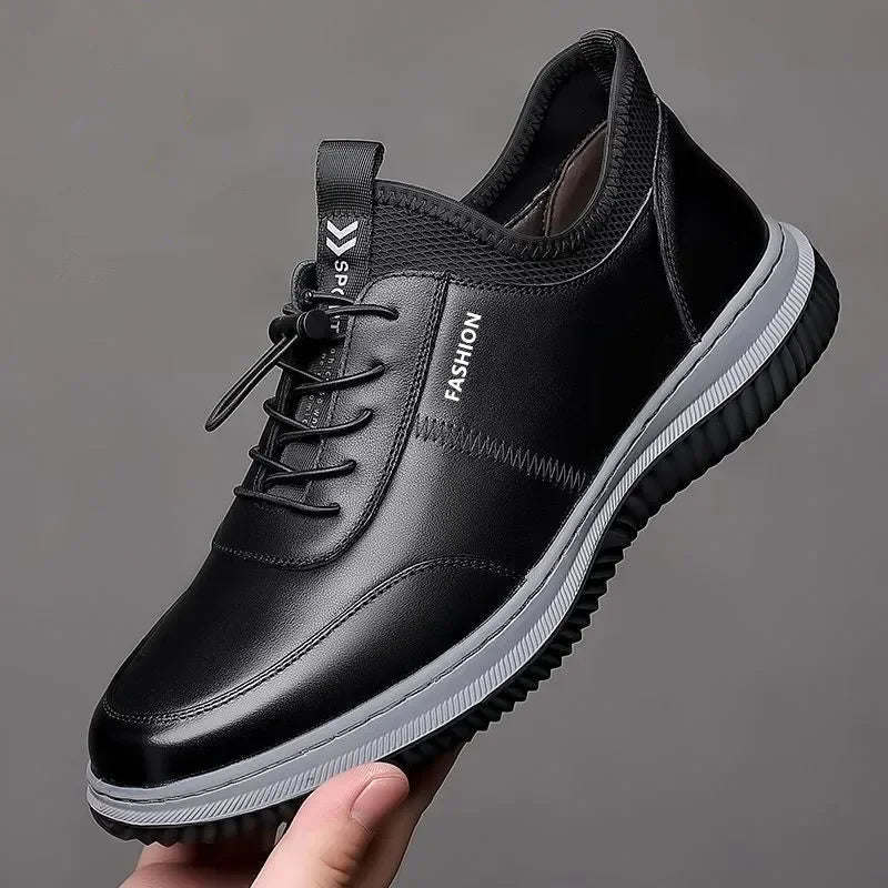 Leisure sports leather shoes for men in autumn 2024 new breathable walking low cut soft sole soft surface anti slip board shoes - AMULET RING STORE