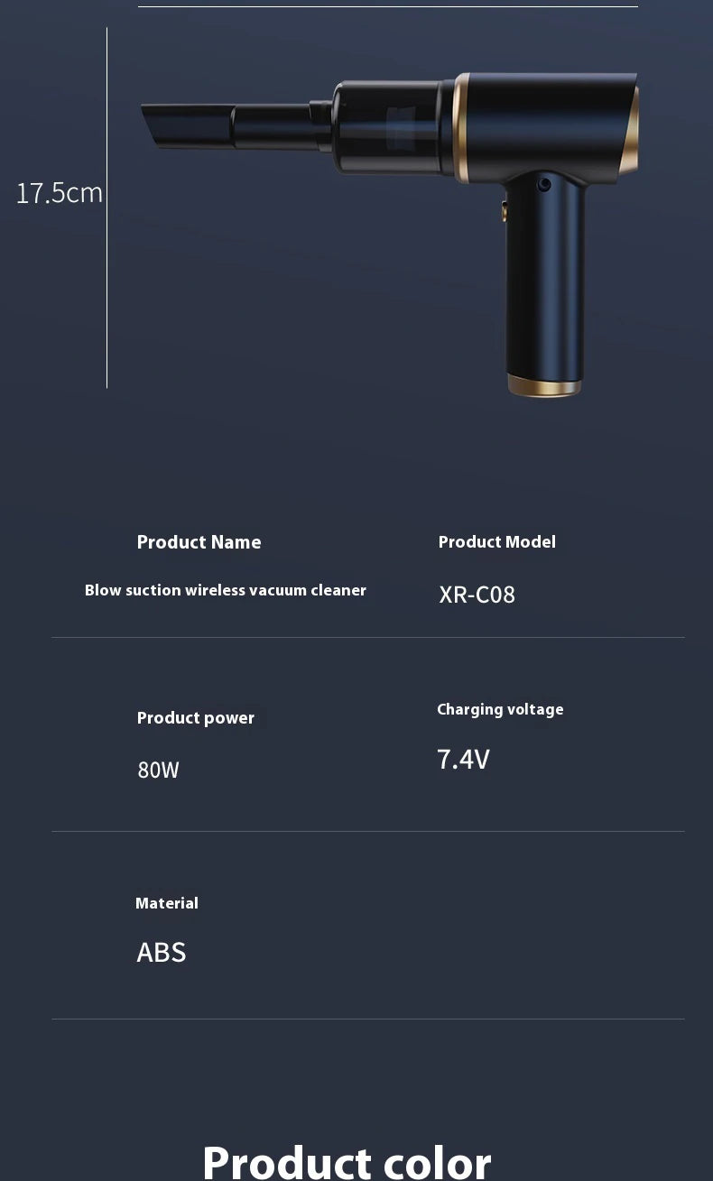 High power portable wireless vacuum cleaner, compatible with both car and home use, equipped with various accessories