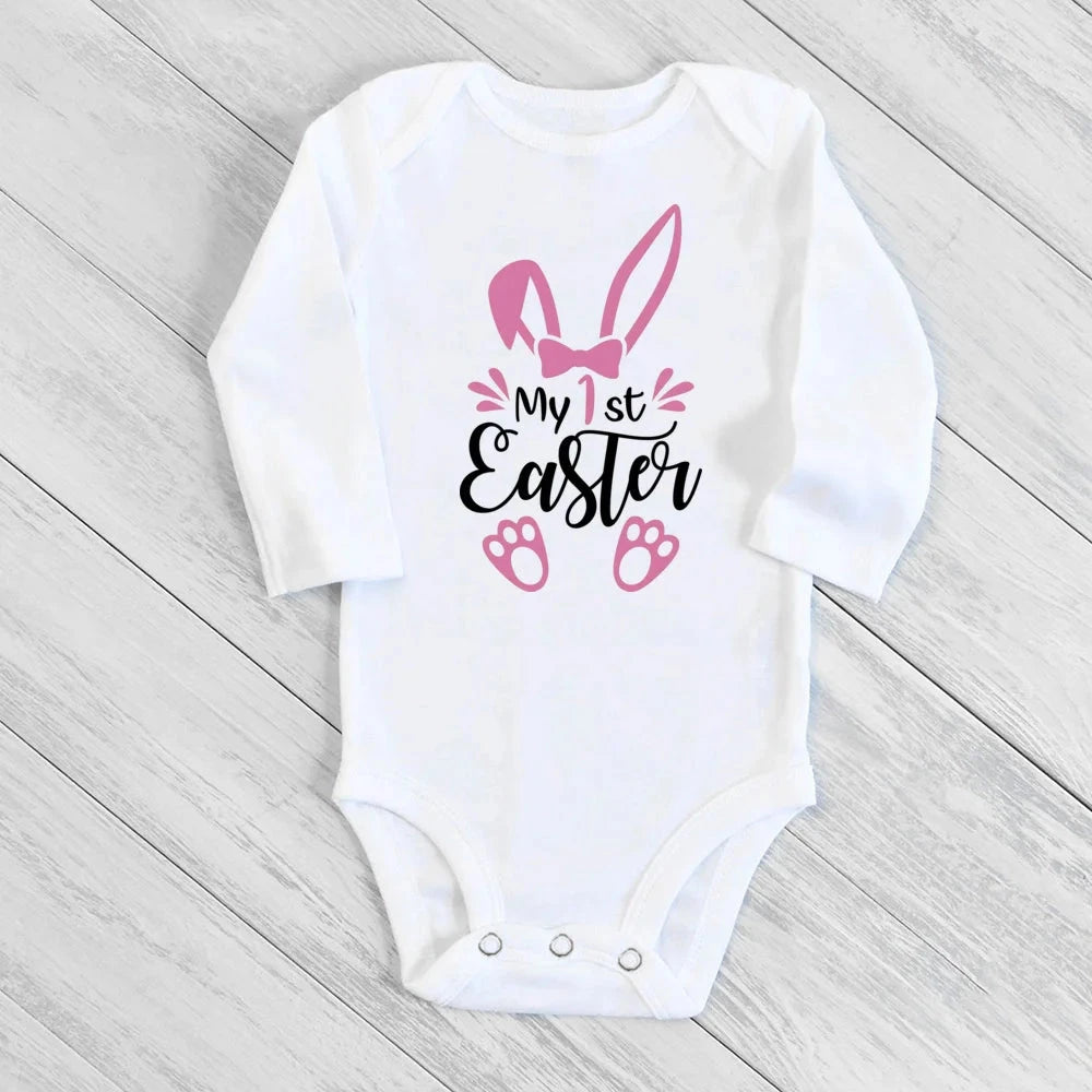 My First Easter Baby Bodysuit Easter Party Infant Outfit Cute Bunny Printed Newborn Long Sleeve Romper Holiday Toddler Jumpsuit - AMULET RING STORE