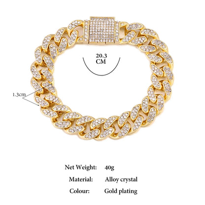 Iced Out Bling AAA Rhinestones Prong Cuban Link Chain Men's Necklace 2 Row Crystal Curb Cuban Chain Hip Hop Jewelry 13/14/20MM - AMULET RING STORE