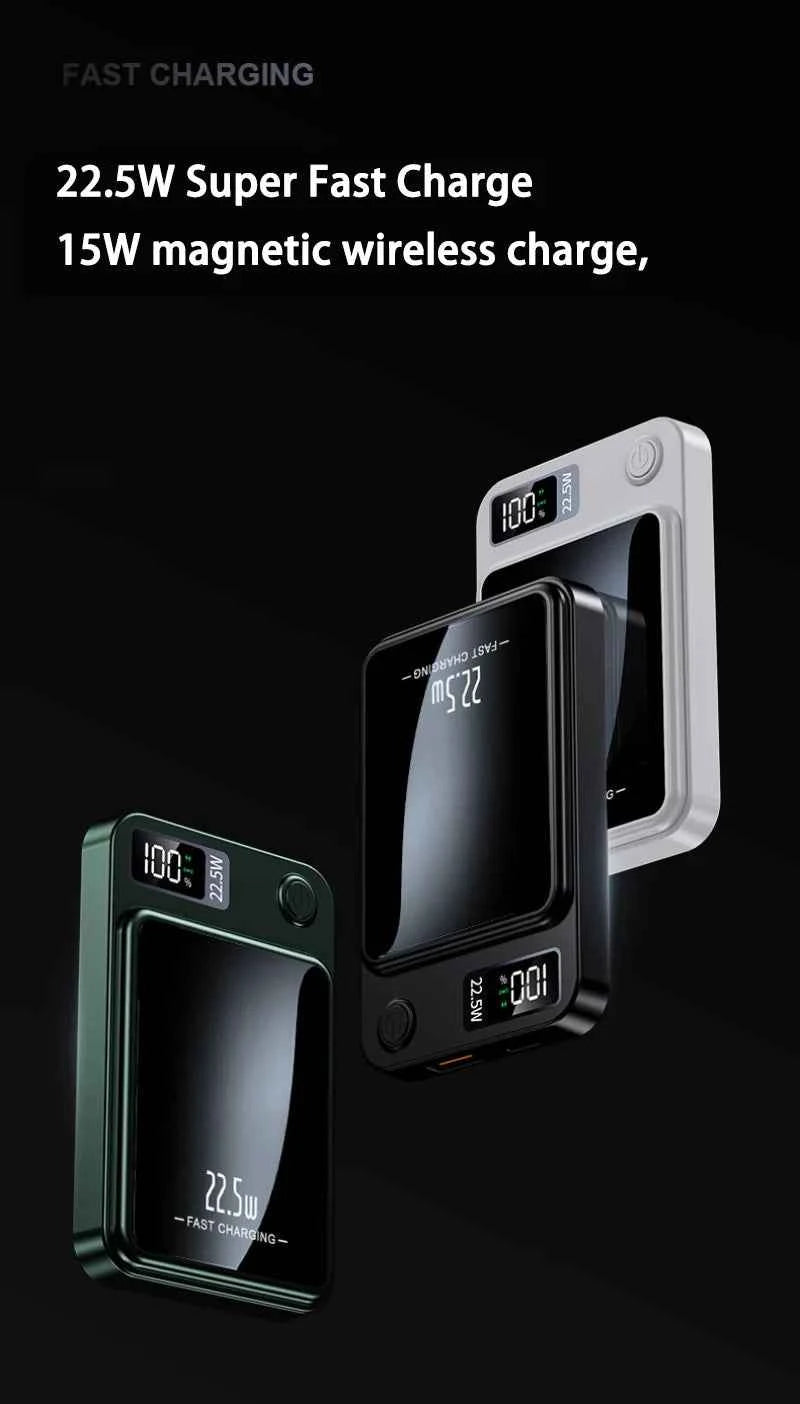 30000mAh Magnetic Power Bank 22.5W Fast Charging Portable External Battery Ultra Thin Safe Wireless  For iPhone Huawei Samsung