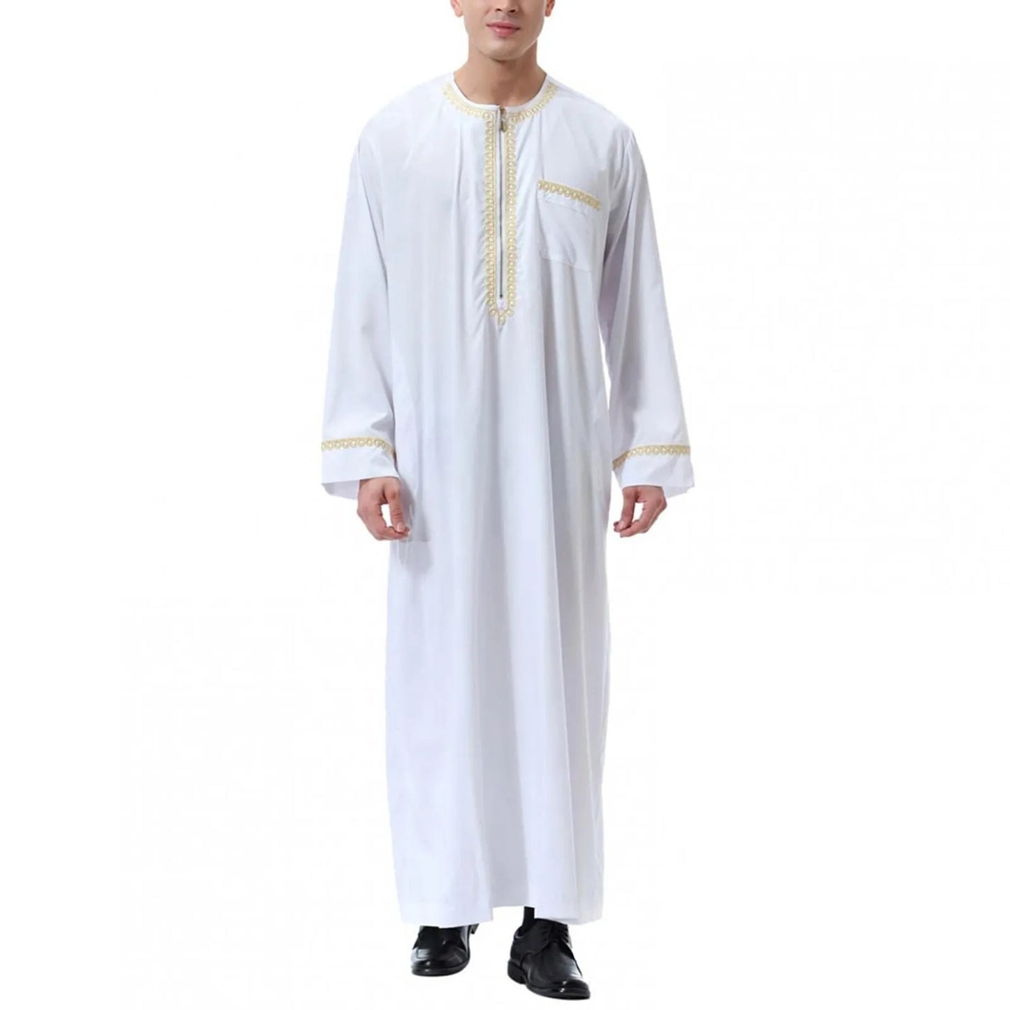Traditional Muslim Clothing Men's Muslim Shirt robe embroidery Islamic Royalty Dubai Robe O-Neck Long Sleeve Retro Loose Abaya - AMULET RING STORE